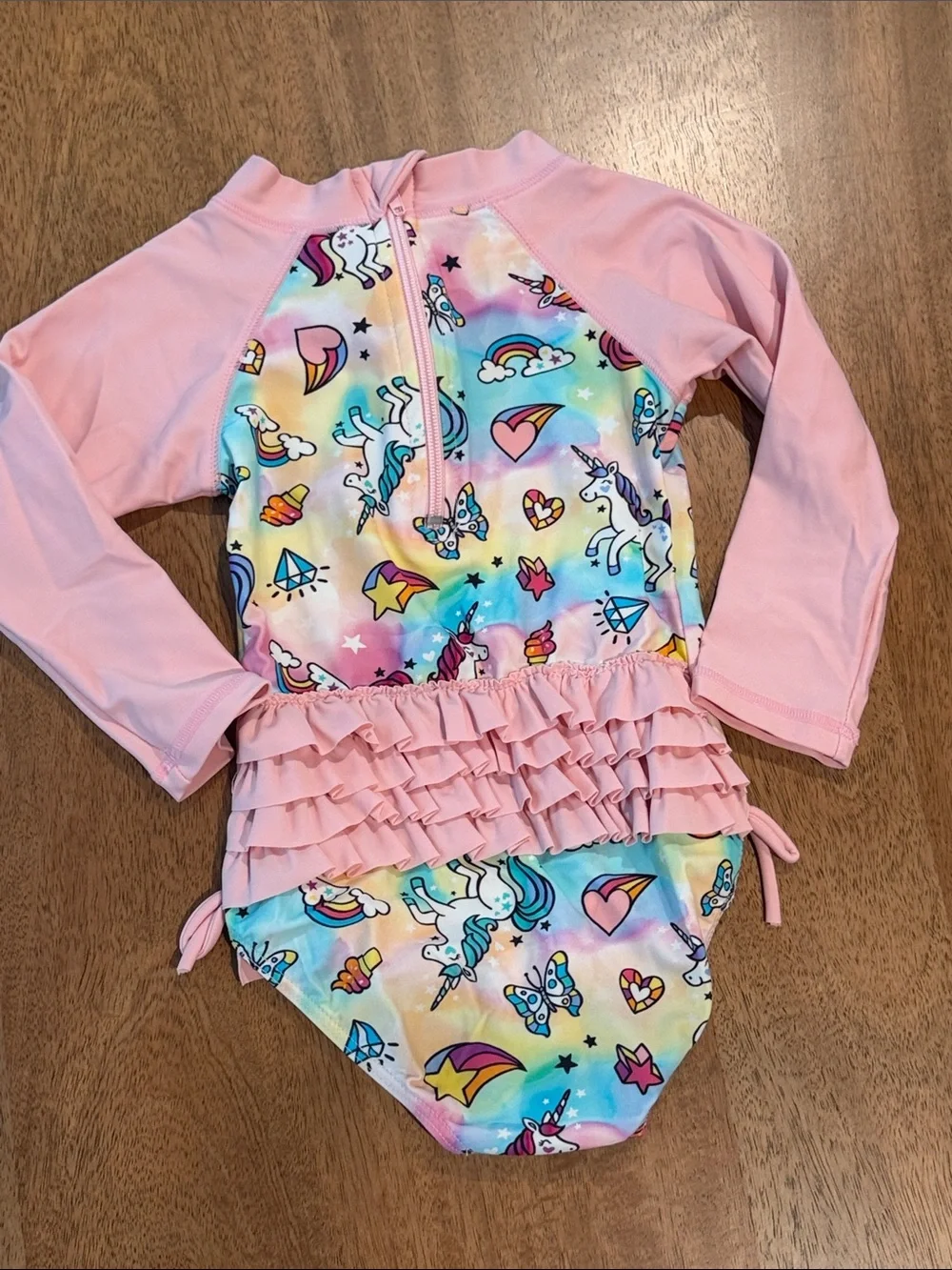 Long Sleeve One Piece Colorful Unicorns Zip Up Swim- Girls 3T